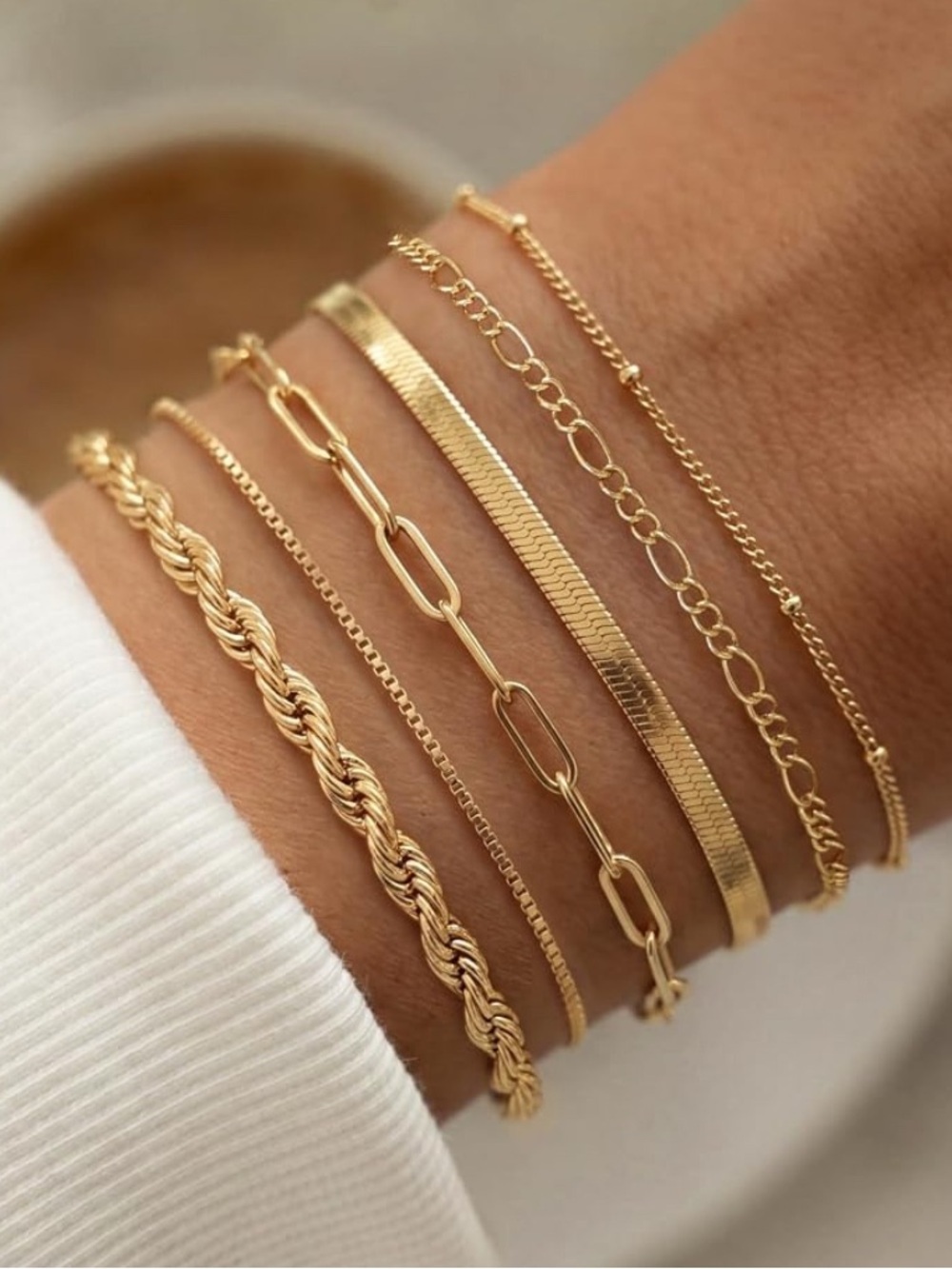 Layered 14K Gold Plated Bracelet Set 6-Piece